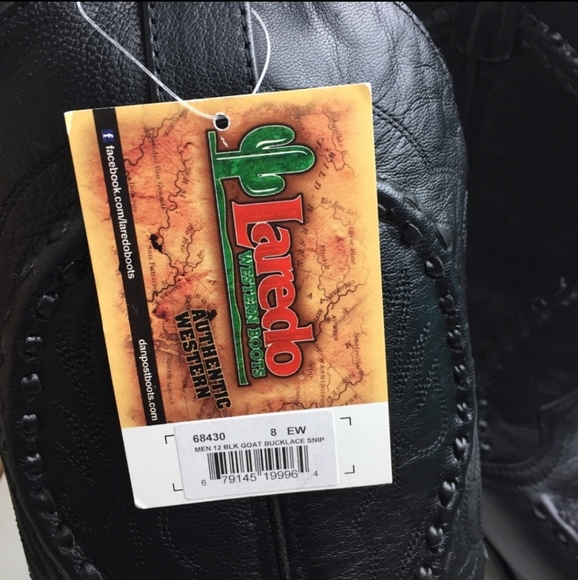New Laredo Black Goat Bucklace Cowboy Boots Sz 8EW - Picture 8 of 8